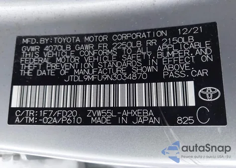 2022 Toyota Prius Le Awd-E z USA, uszkodzony, nr VIN JTDL9MFU9N3034870